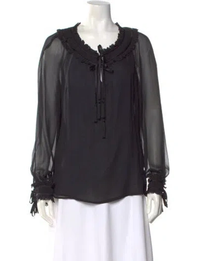 Pre-owned Escada Silk Tie Neck Blouse In Black