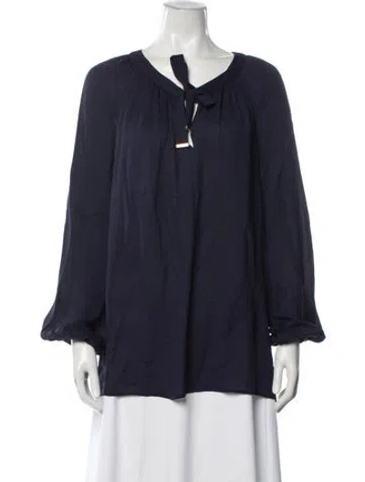 Pre-owned Escada Silk Tie Neck Blouse In Blue