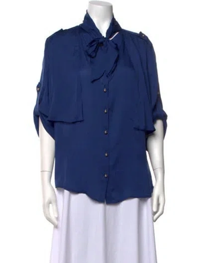 Pre-owned Escada Silk Tie Neck Blouse In Blue