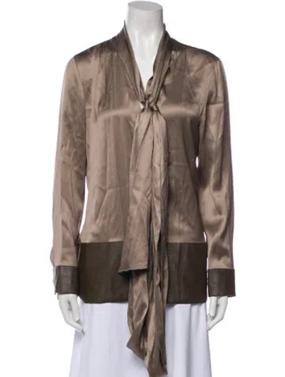 Pre-owned Escada Silk Tie Neck Blouse In Brown