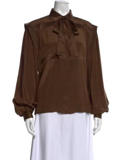 Pre-owned Escada Silk Tie Neck Blouse In Brown