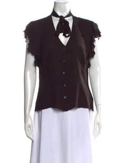 Pre-owned Escada Silk Tie Neck Blouse In Brown