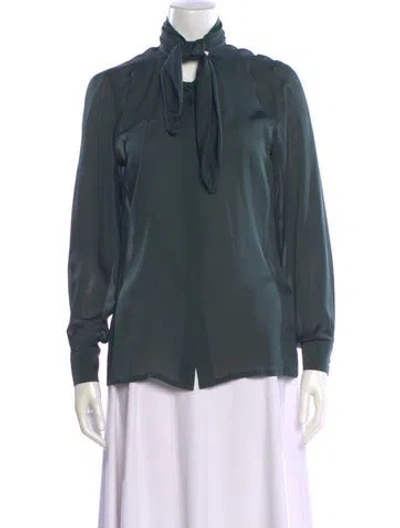 Pre-owned Escada Silk Tie Neck Blouse In Green