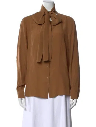 Pre-owned Escada Silk Tie Neck Blouse In Neutral