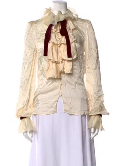 Pre-owned Escada Silk Tie Neck Blouse In Neutrals