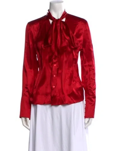 Pre-owned Escada Silk Tie Neck Blouse In Red
