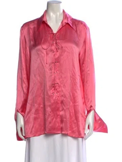 Pre-owned Escada Silk Tie Neck Blouse In Red