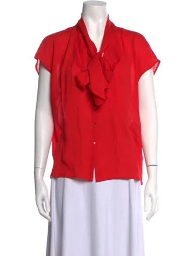 Pre-owned Escada Silk Tie Neck Blouse In Red