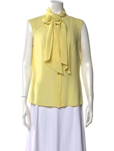 Pre-owned Escada Silk Tie Neck Blouse In Yellow