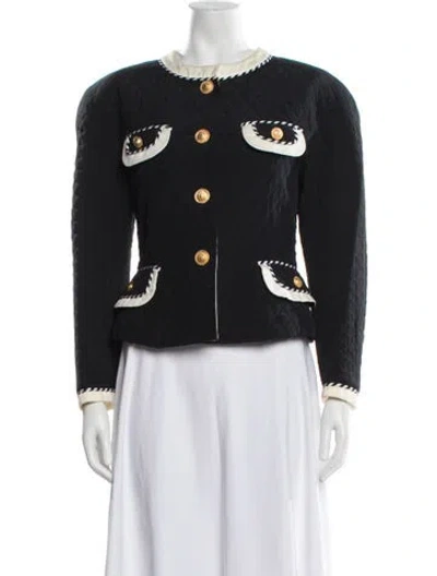 Pre-owned Escada Silk Tweed Pattern Jacket In Black