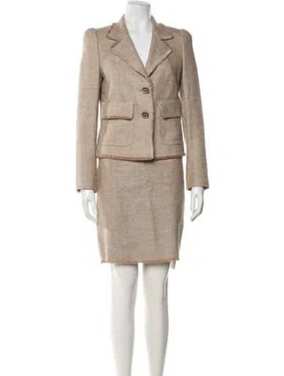 Pre-owned Escada Silk Tweed Pattern Skirt Suit In Brown