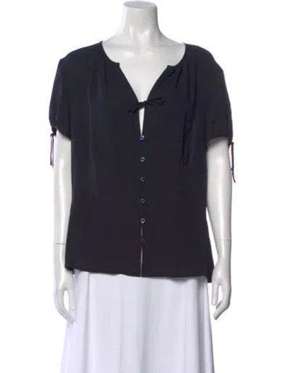 Pre-owned Escada Silk V-neck Blouse In Black