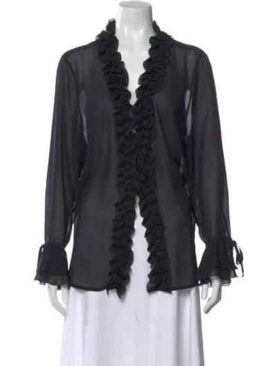 Pre-owned Escada Silk V-neck Blouse In Black