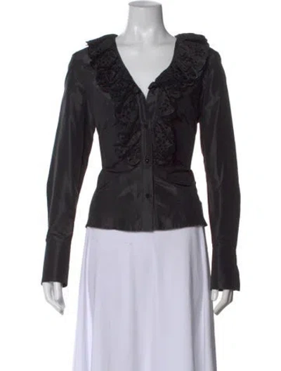 Pre-owned Escada Silk V-neck Blouse In Black