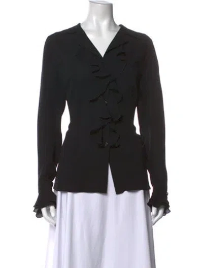 Pre-owned Escada Silk V-neck Blouse In Black