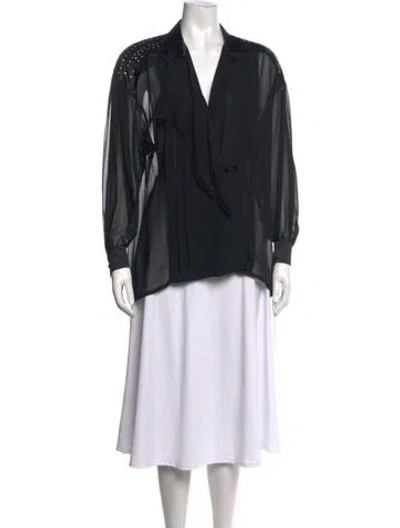 Pre-owned Escada Silk V-neck Blouse In Black