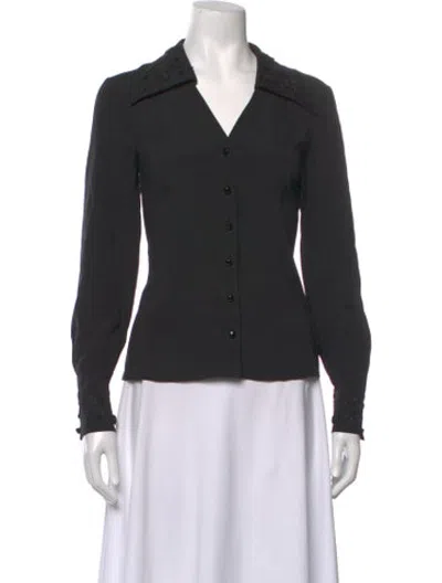 Pre-owned Escada Silk V-neck Blouse In Black