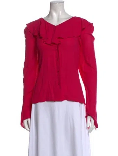 Pre-owned Escada Silk V-neck Blouse In Black/pink