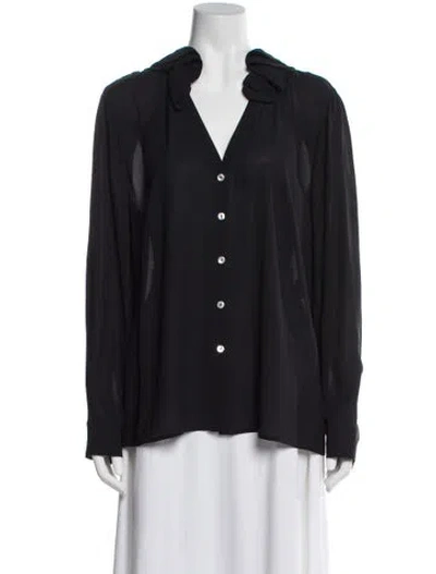 Pre-owned Escada Silk V-neck Blouse In Gray