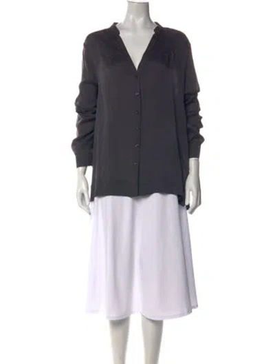 Pre-owned Escada Silk V-neck Blouse In Gray