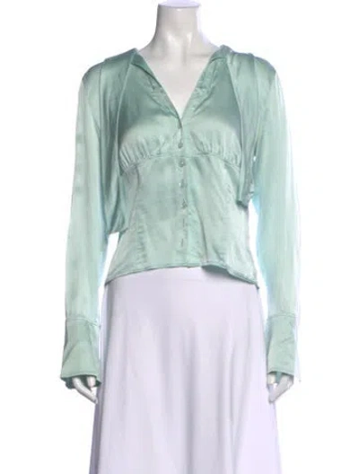Pre-owned Escada Silk V-neck Blouse In Green