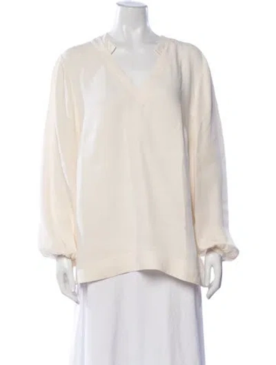 Pre-owned Escada Silk V-neck Blouse In Neutrals