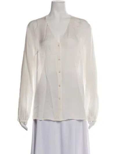 Pre-owned Escada Silk V-neck Blouse In Neutrals