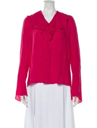 Pre-owned Escada Silk V-neck Blouse In Pink