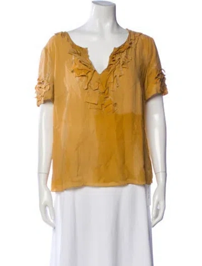 Pre-owned Escada Silk V-neck Blouse In White