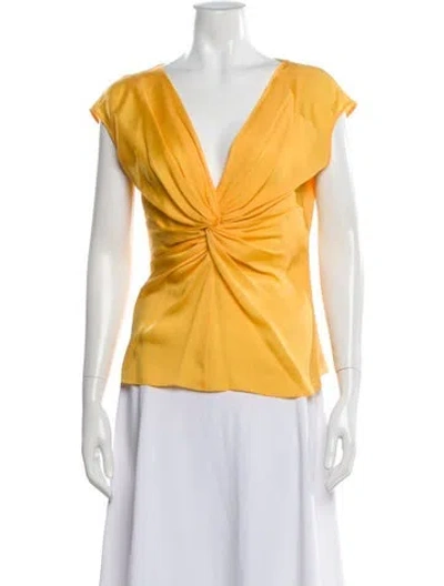 Pre-owned Escada Silk V-neck Blouse In Yellow