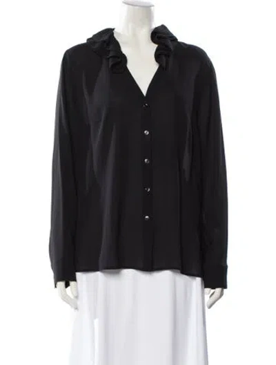 Pre-owned Escada Silk V-neck Button-up Top In Black