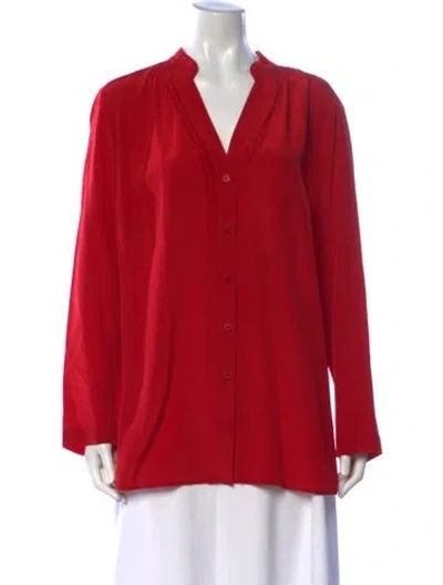 Pre-owned Escada Silk V-neck Button-up Top In Red