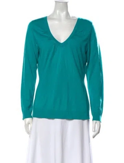 Pre-owned Escada Silk V-neck Sweater In Blue