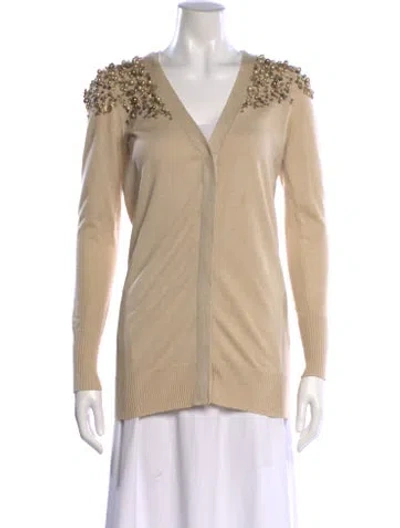 Pre-owned Escada Silk V-neck Sweater In Neutral