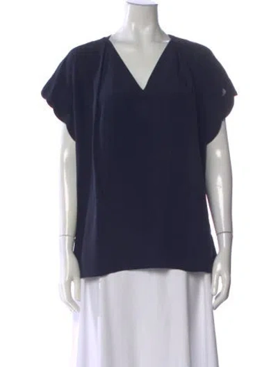 Pre-owned Escada Silk V-neck Top In Blue