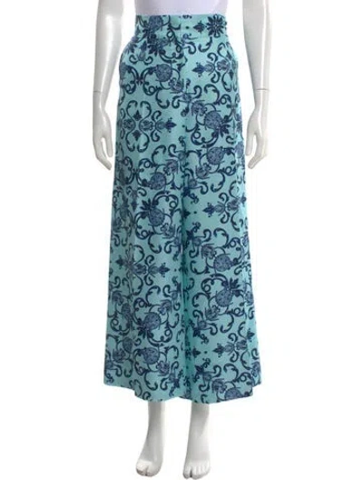 Pre-owned Escada Silk Wide Leg Pants In Blue