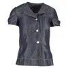 Escada Single-breasted Short Sleeve Blazer In Grey Cotton In Blue