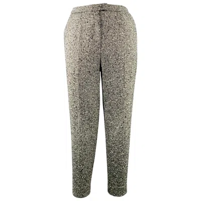 Pre-owned Escada Size 12 Black White Wool Blend Tweed Zip Fly Dress Pants