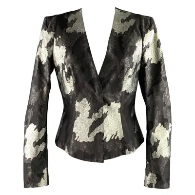 Pre-owned Escada Size 4 Black Silver Silk Blend Two Button Jacket