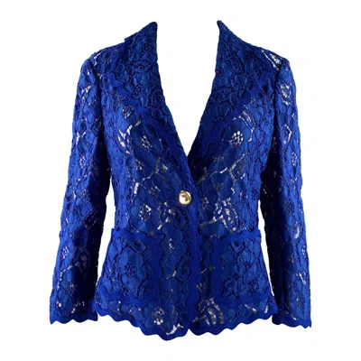 Pre-owned Escada Size 4 Blue Polyamid Baumwolle Floral Jacket