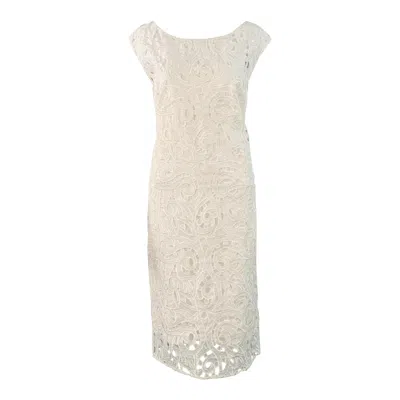 Pre-owned Escada Size 6 Off White Silk Lace Boat Neck Sleeveless Shift Dress