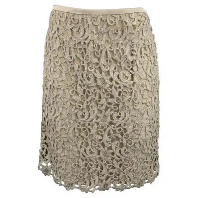 Pre-owned Escada Size 8 Taupe Wool Blend Lace A Line Skirt In Brown
