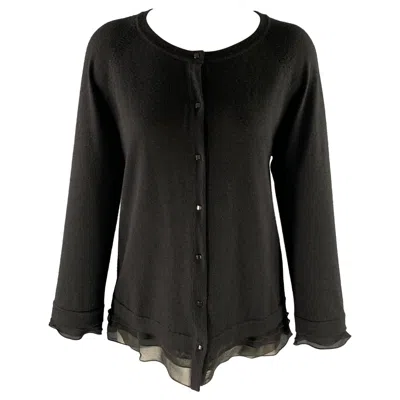 Pre-owned Escada Size L Black Wool Silk Cardigan