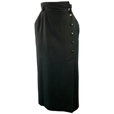 Pre-owned Escada Size M Black Virgin Wool Buttoned Pencil Skirt