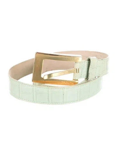 Pre-owned Escada Skinny Crocodile Belt In Green