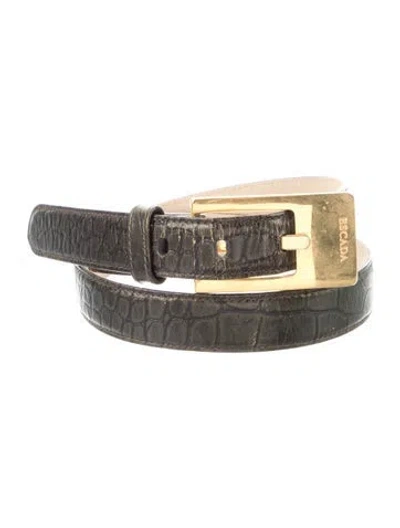 Pre-owned Escada Skinny Embossed Leather Belt In Black
