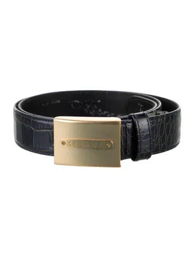 Pre-owned Escada Skinny Embossed Leather Belt In Blue