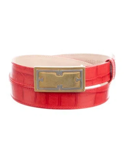 Pre-owned Escada Skinny Embossed Leather Belt In Red