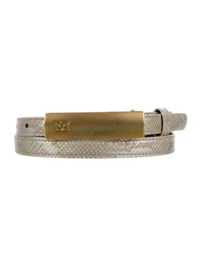 Pre-owned Escada Skinny Embossed Leather Belt In Silver