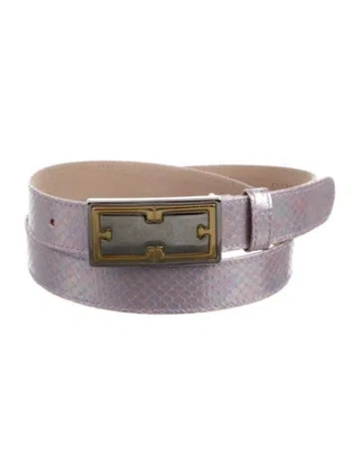 Pre-owned Escada Skinny Embossed Leather Waist Belt In Pink